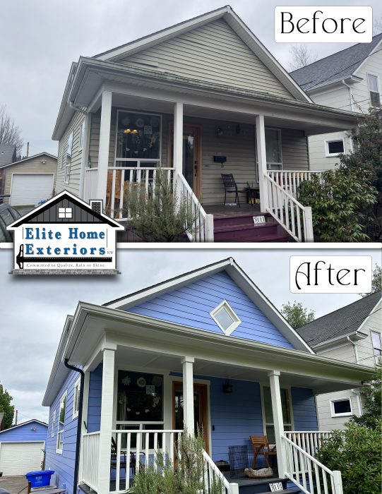 Before and After Picture of Siding Remodel in Portland OR with Elite Home Exteriors NW Siding Contractor