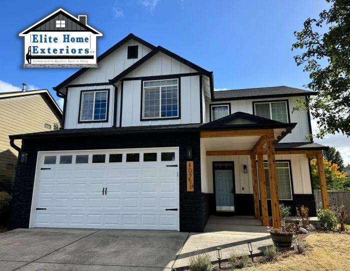 Modern White and Black home with James Hardie Siding Replacement by Elite Home Exteriors NW Contractor