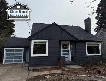 Black house with fiber cement siding Portland Oregon